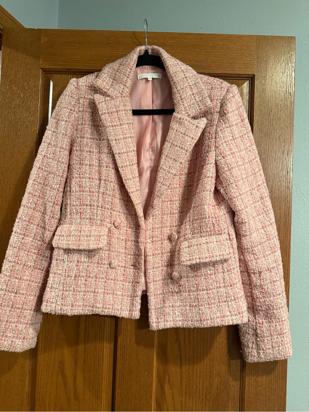 Pink Tweed Double-Breasted Blazer Jacket - Women